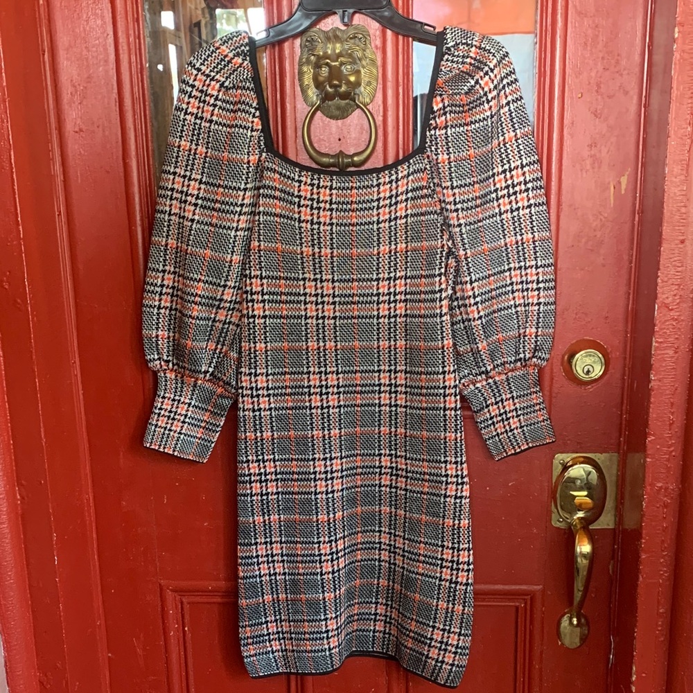 Zara Red and Black Checkered Long Sleeve Dress